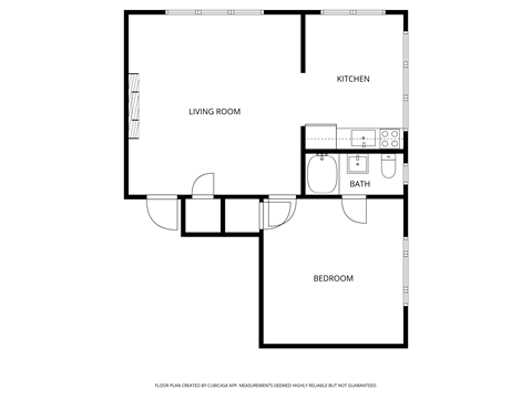 Floor plan for 1 bed, 1 bath, 694 sqft