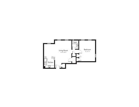 Floor plan for 1 bed, 1 bath, 892 sqft