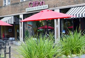 Lakewood apartment for rent - the outside of a restaurant with red umbrellas