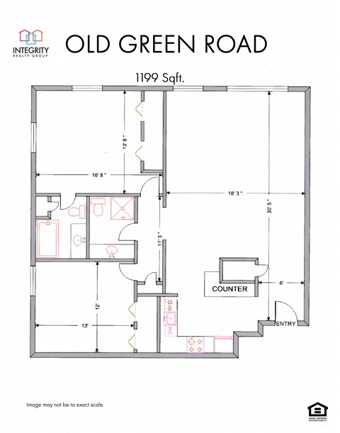 Floor plan for 2 beds, 2 baths, 1199 sqft