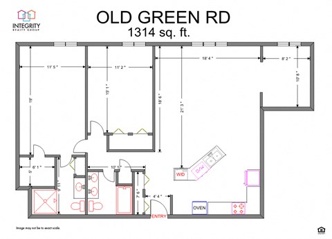 Floor plan for 2 beds, 2 baths, 1314 sqft