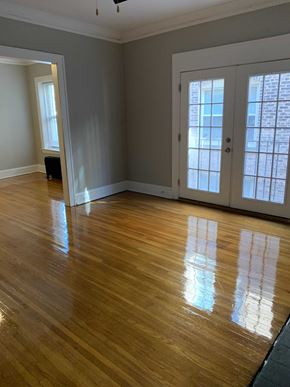 Cleveland Heights apartment for rent - a living room with a hard wood floor and two doors