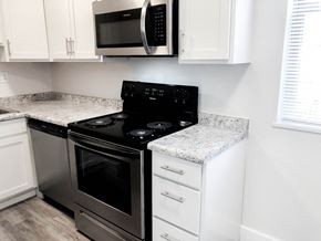 Kent apartment for rent - Right side of renovated kitchen at Eagles Landing Apartments, Integrity Realty, Kent, OH, 44240