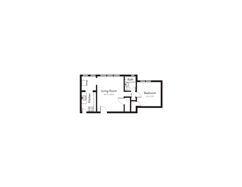 Floor plan for 1 bed, 1 bath, 918 sqft