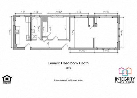 Floor plan for 1 bed, 1 bath, 830 sqft