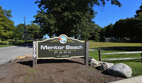 Mentor-On-The-Lake apartment for rent - the sign for mento beach park at the entrance of the park