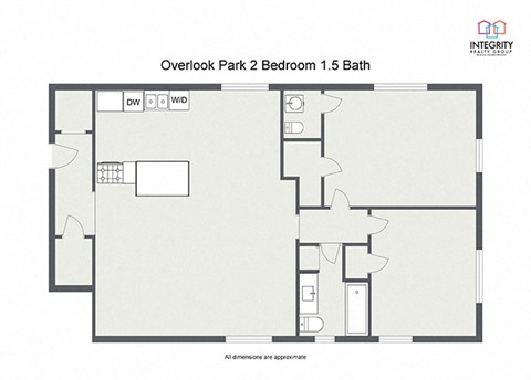 Floor plan for 2 beds, 1.5 baths, 1046 sqft