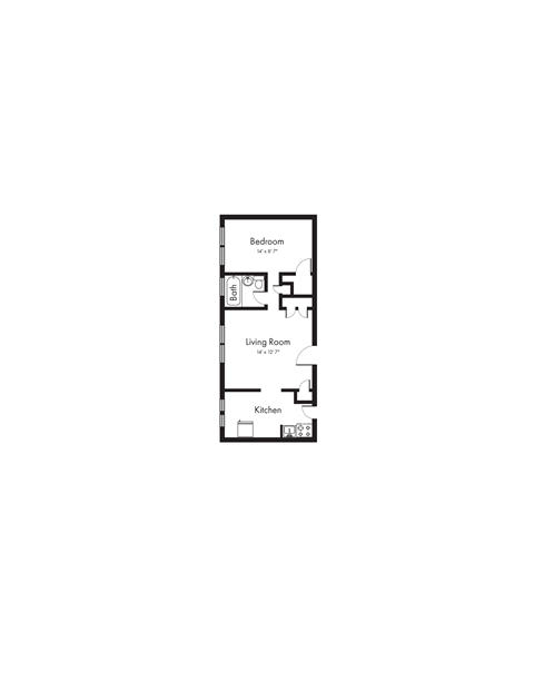 Floor plan for 1 bed, 1 bath, 530 sqft