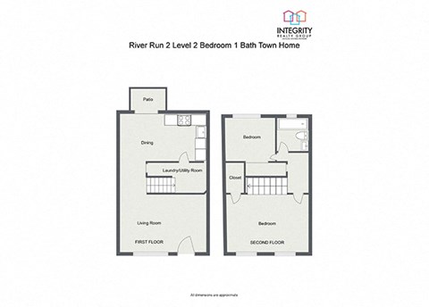 Floor plan for 2 beds, 1 bath, 850 sqft