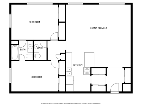 Floor plan for 2 beds, 1.5 baths, 1185 sqft