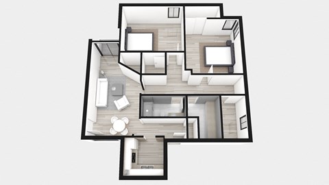 Floor plan for 2 beds, 2 baths, 1250 sqft