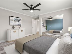 Los Angeles apartment for rent - Carpeted bedroom with ceiling fan.