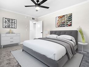 Los Angeles apartment for rent - Carpeted bedroom with ceiling fan.