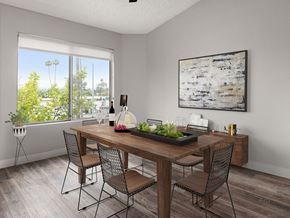 Reseda apartment for rent - Hardwood floored dining room with view of grassy courtyard.