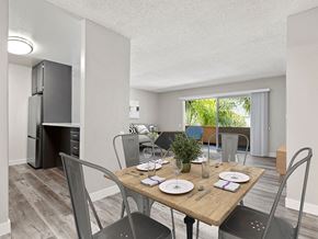 Sherman Oaks apartment for rent - Hardwood floored dining room with view of outdoor patio.