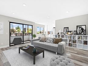 Valley Glen apartment for rent - Large hardwood floored living rooms with can lights and view of balcony.