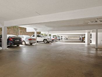 Large covered parking lot at national apartments.
