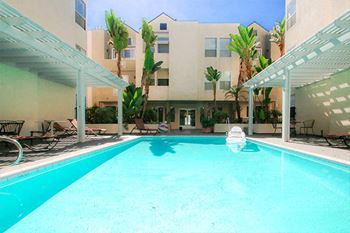 Community pool and lounging area