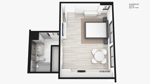Floor plan for studio, 1 bath, 350 sqft