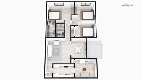 Floor plan for 3 beds, 2 baths