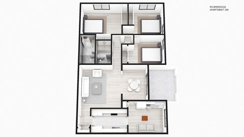 Floor plan for 3 beds, 2 baths