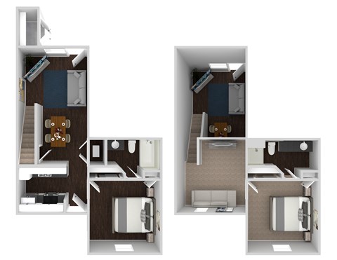 Floor plan for 2 beds, 2 baths, 975 sqft