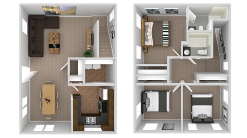 Floor plan for 3 beds, 2 baths, 1100 sqft