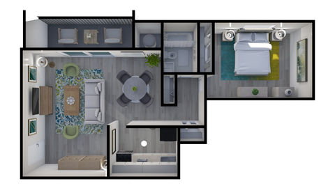 Floor plan for 1 bed, 1 bath, 712 sqft