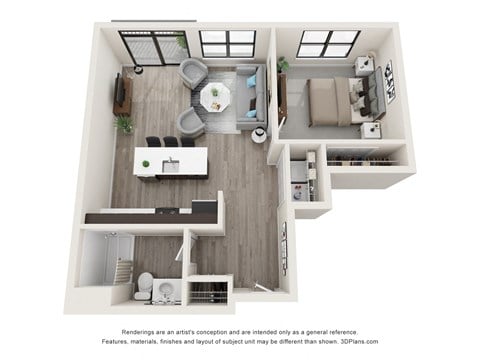 Floor plan for 1 bed, 1 bath, 717 sqft