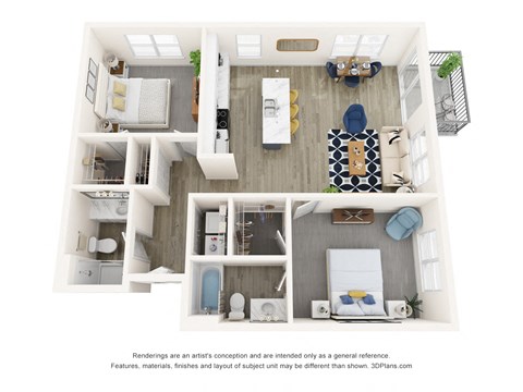 Floor plan for 2 beds, 2 baths, 1122 sqft