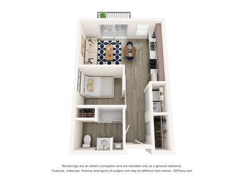 Floor plan for studio, 1 bath, 518 sqft