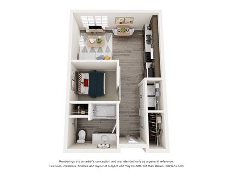 Floor plan for studio, 1 bath, 513 sqft