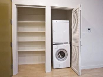 A washer and dryer in a closet