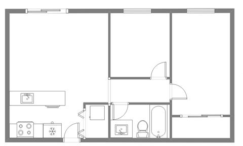 Floor plan for 2 beds, 1 bath, 720 sqft