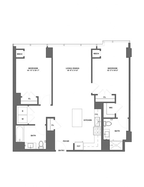 Floor plan for 2 beds, 2 baths, 1092 sqft