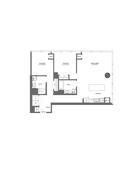 Floor plan for 2 beds, 2 baths, 1110 sqft