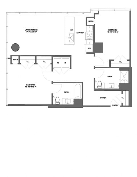 Floor plan for 2 beds, 2 baths, 1160 sqft