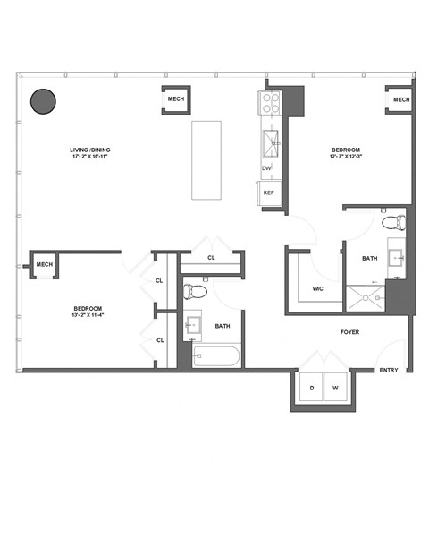 Floor plan for 2 beds, 2 baths, 1193 sqft
