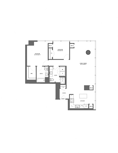 Floor plan for 2 beds, 2 baths, 1250 sqft