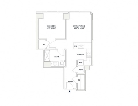 Floor plan for 1 bed, 1 bath, 625 sqft