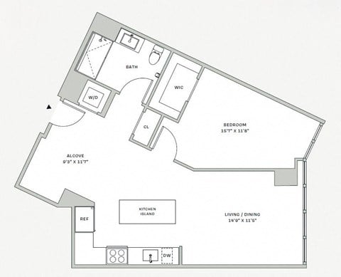 Floor plan for 1 bed, 1 bath, 776 sqft