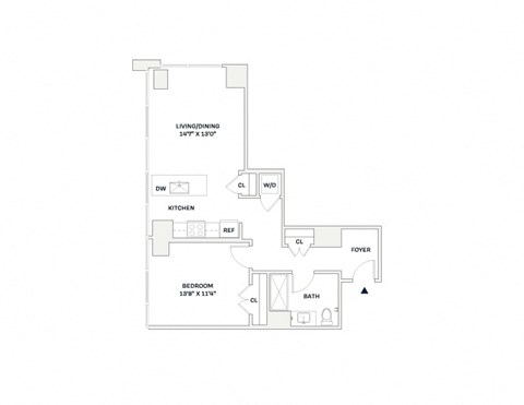 Floor plan for 1 bed, 1 bath, 740 sqft