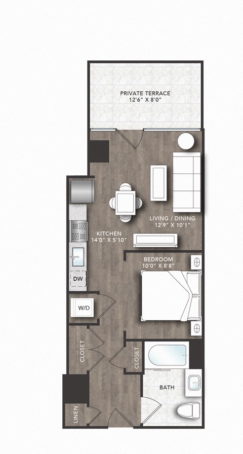 Floor plan for studio, 1 bath, 488 sqft