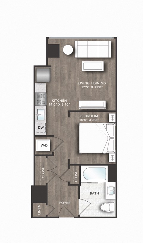 Floor plan for studio, 1 bath, 488 sqft