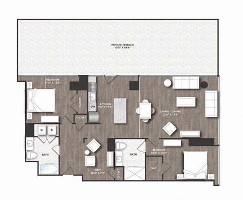 Floor plan for 2 beds, 2 baths, 1204 sqft