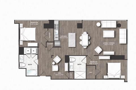 Floor plan for 2 beds, 2 baths, 1204 sqft