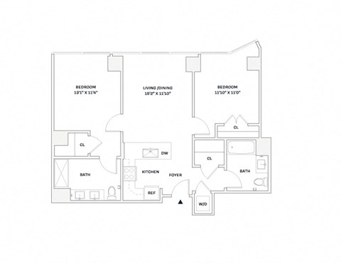Floor plan for 2 beds, 2 baths, 915 sqft