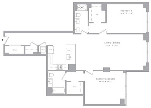 Floor plan for 2 beds, 2 baths, 1415 sqft
