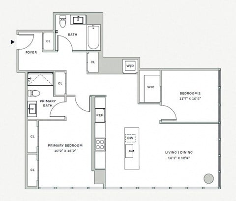 Floor plan for 2 beds, 2 baths, 1130 sqft