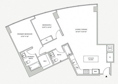 Floor plan for 2 beds, 2 baths, 1190 sqft